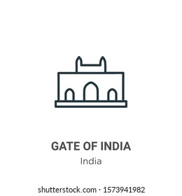 Gate of india outline vector icon. Thin line black gate of india icon, flat vector simple element illustration from editable india concept isolated on white background