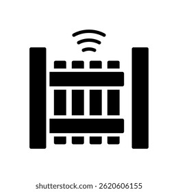 Gate IoT Vektor für Smart Home Entrance Control. Internet of Things Gate Design für Sicherheit und Automatisierung. Glyphensymbol