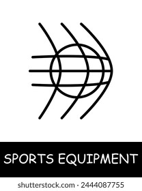 Gate line icon. Sports equipment, hockey stick, basketball, tennis racket, volleyball, boxing gloves, barbell, dumbbells, jump rope, skis. Vector line icon for business and advertising