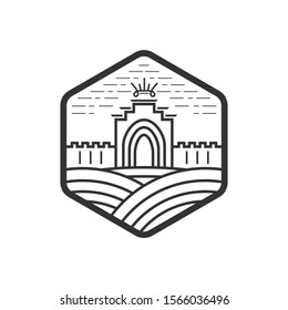Gate logo design of castle medieval landmark building, icon simple minimalist line style