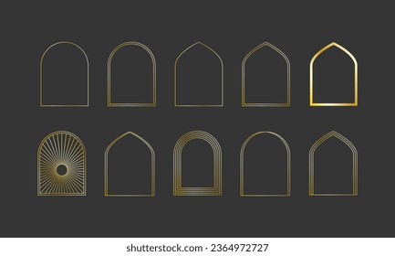 Gate mosque shapes. Muslim dome  thin line. Indian archway. Lantern frame. Vector