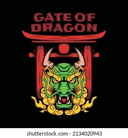 gate ofdragon tee design, separate layers by color, ready for print.