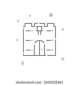 Puerta, vieja fortaleza simple vector línea icono. Símbolo, pictograma, signo aislado sobre fondo blanco. Trazo editable. Ajuste el grosor de línea.