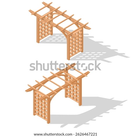 Gate pergola icon isometric vector. House building. Wood roof