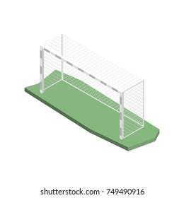 Gate for playing soccer, isolated on white background. Design of sports equipment elements. Flat 3d isometric style, vector illustration.