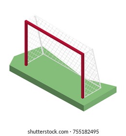 Gate for playing soccer, isolated on white background. Design of sports equipment elements. Flat 3d isometric style, vector illustration.