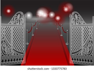 gate and red carpet on dark background