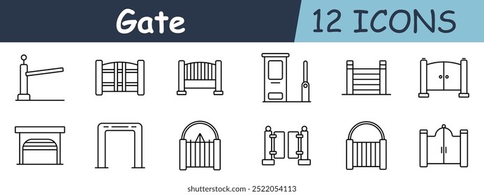 Gate set icon. Wooden gates, double doors, farm gate, decorative gate, security gate, traditional entrance. Entryways, fences, and security purposes