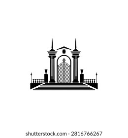 Gate silhouette with columns and stairs on a white background