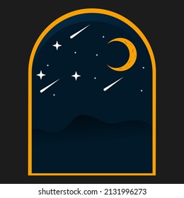 gate of sky desain with moon and star in night

