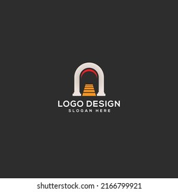Gate with stairs logo design vector illustration