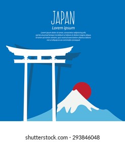 gate Torii, Mount Fuji, Japan, Travel and tourism concept vector Illustration