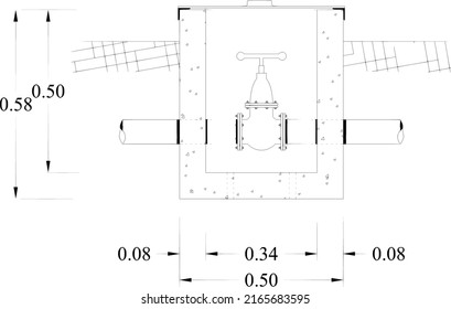 gate valve sketch to close and open the flow of water in the pipe