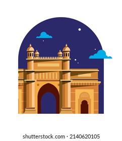 Gate Way of India in Mumbai. Vector flat graphic illustration