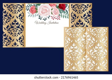 Gate Wedding invitation Laser cut template, Damask pattern, vector.