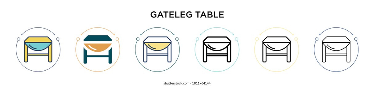 Gateleg table icon in filled, thin line, outline and stroke style. Vector illustration of two colored and black gateleg table vector icons designs can be used for mobile, ui, web