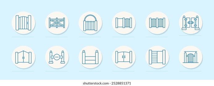 Icono de puertas y barreras. Madera, metal, valla de seguridad, jardín, barrera, entrada, área restringida, puerta peatonal, puerta, diseño de la puerta, control de entrada, acceso, seguridad, entrada del edificio