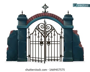 Gates to the cemetery. Happy Halloween. 3d vector cartoon object
