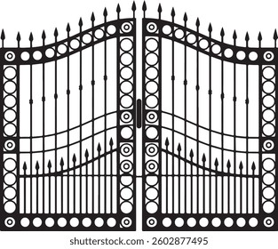Gates forged sketch. Artistic forging. Iron door design. Vector illustration isolated on white background. Exterior. Garden gate.