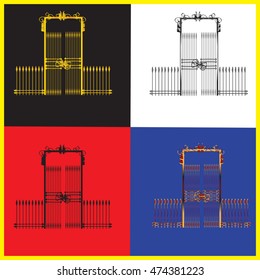 Gates and iron fence. Set of four different colors. Decorated with forged monograms.