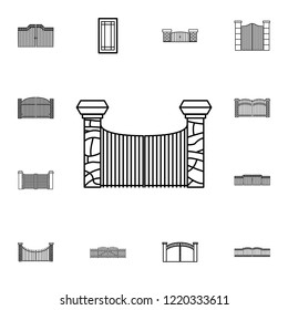 gates on stone pillars icon. Detailed set of Doors, gates and windows icons. Premium quality graphic design icon. One of the collection icons for websites, web design, mobile app on white background