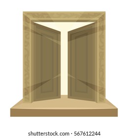 Gates to Valhalla icon in cartoon style isolated on white background. Vikings symbol stock vector illustration.