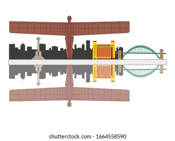 gateshead city skyline vector with its most important monuments