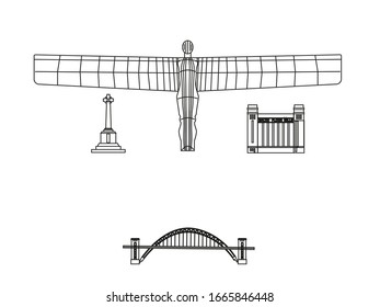 gateshead city skyline vector with its most important monuments