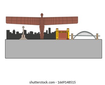 gateshead city skyline vector with its most important monuments