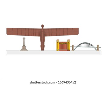 gateshead city skyline vector with its most important monuments