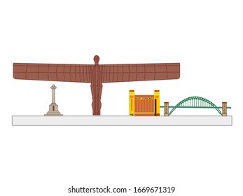 gateshead city skyline vector with its most important monuments