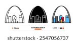 Gateway Arch Line Icon. St Louis USA, Silhouette, Color Symbol, Editable Stroke.
