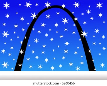 Gateway Arch St Louis In Winter With Falling Snow