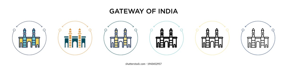 Tor von india Symbol in gefüllt, dünne Linie, Umriss und Strich Stil. Vektorgrafik von zwei farbigen und schwarzen Gateways indischer Vektorsymbole kann für mobile, ui, web-basierte