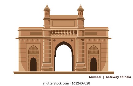 Gateway Of India, Mumbai Bombay, Famous Historical Icon Vector Illustration