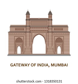Gateway of India, Mumbai. Indian most famous sight. Architectural building. Famous tourist attractions.  Vector illustration.