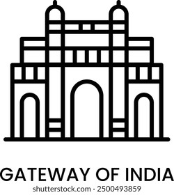 Gateway of India, Mumbai, Maharashtra, India. minimalist line art icon with editable stroke, historical landmark for web, mobile apps and UI.