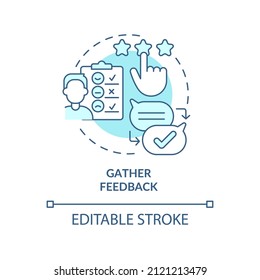 Gather feedback turquoise concept icon. Providing UCaaS infrastructure process abstract idea thin line illustration. Isolated outline drawing. Editable stroke. Arial, Myriad Pro-Bold fonts used