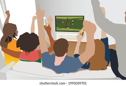 Gather with friends and family watching football matches on television at home