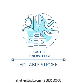 Gather knowledge turquoise concept icon. Education. Expectation from content abstract idea thin line illustration. Isolated outline drawing. Editable stroke. Arial, Myriad Pro-Bold fonts used