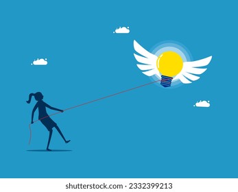 Gather knowledge. woman using a rope to hold a light bulb from escaping