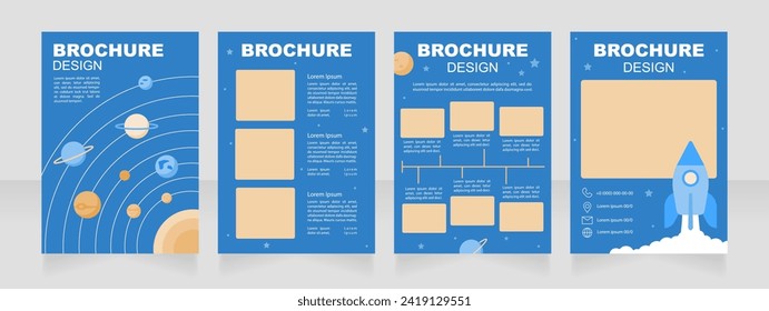 Los entusiastas de la astronomía reúnen en blanco el diseño de folletos. Conjunto de plantillas con espacio de copia para texto. Recopilación de informes corporativos prefabricados. Editable 4 páginas de papel. Arial Black, fuentes regulares usadas