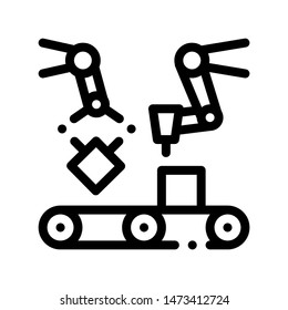 Gathering Conveyer Artificial Vector Sign Icon Thin Line. Artificial Intelligence Robot Detail Mechanic Arm For Construction Linear Pictogram.  
