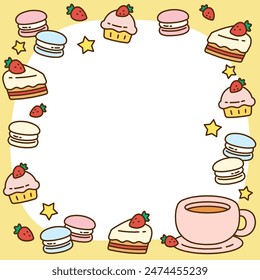 gathering of cute sweets and coffee, vector illustration