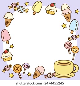 gathering of cute sweets and coffee, vector illustration