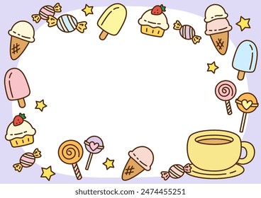 reunión de dulces lindos y café, Ilustración vectorial