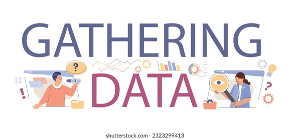 Gathering data flat text with big letters and small human characters collecting and analyzing business information vector illustration - Powered by Shutterstock - Get 15% off with code: PIKWIZARD15