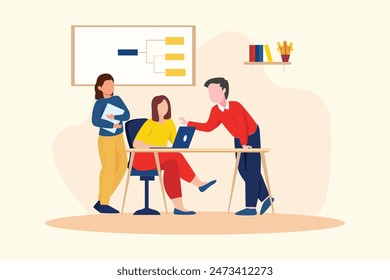 Gathering employees Concept. Colored flat vector illustration isolated.