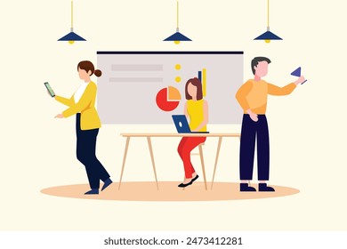 Gathering employees Concept. Colored flat vector illustration isolated.