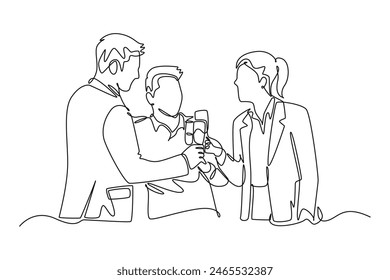 Gathering employees Concept. Single line draw design vector graphic illustration.